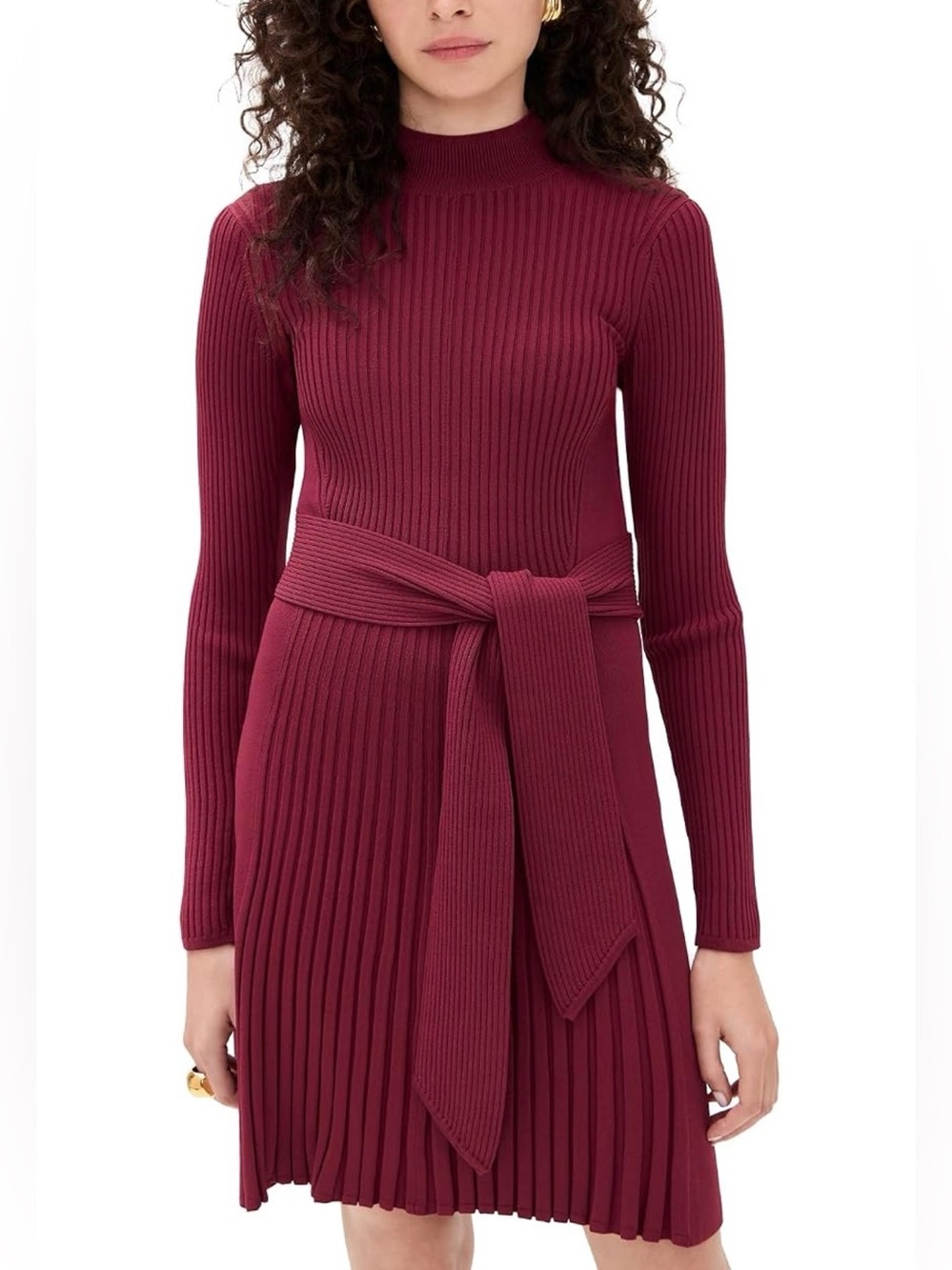 Shoshanna Ribbed Mock Neck
Fit and Flare Sweater knit  Dress
Burgundy Size M